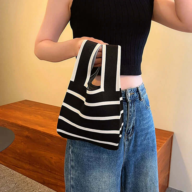 Zara - Chic striped canvas tote bag-DESTINY