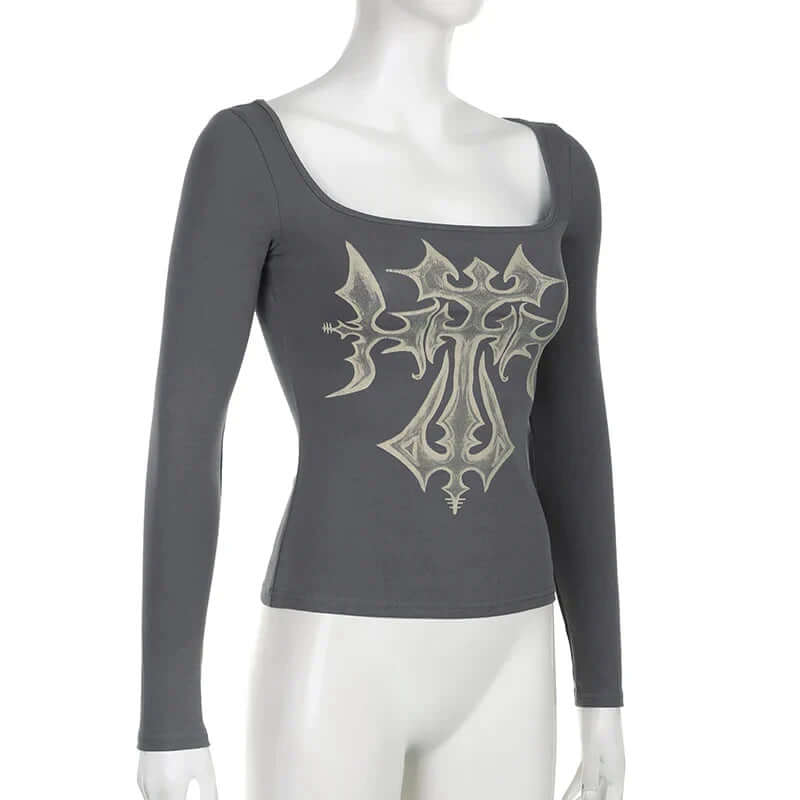 Selene - Off-the-shoulder long sleeve top with grunge cross-DESTINY