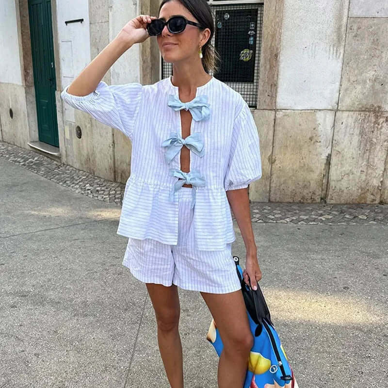 Comfortable short set with front binding-DESTINY