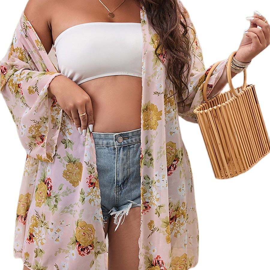Artistic chiffon kimono comfort in plus sizes-DESTINY
