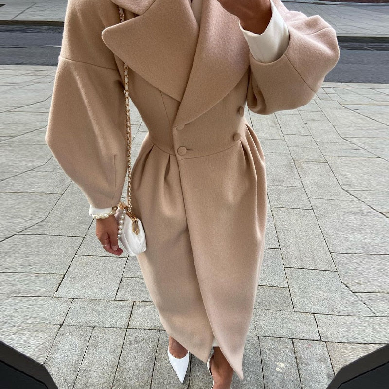 Double-breasted oversized ladies coat with collar - Casual wear for everyday comfort - Sophisticated look for any occasion-DESTINY