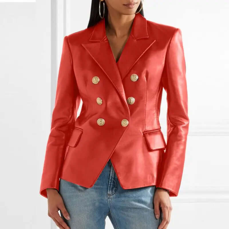Tailored leather blazer with double button placket-DESTINY