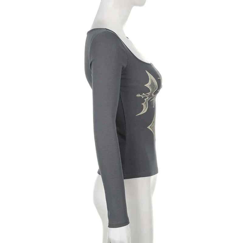 Selene - Off-the-shoulder long sleeve top with grunge cross-DESTINY