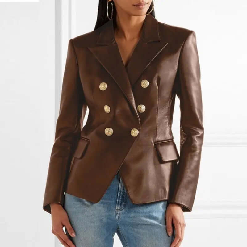 Tailored leather blazer with double button placket-DESTINY