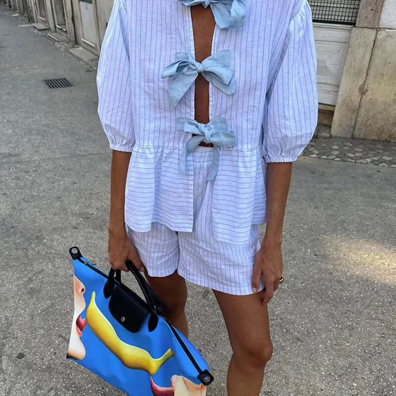 Comfortable short set with front binding-DESTINY