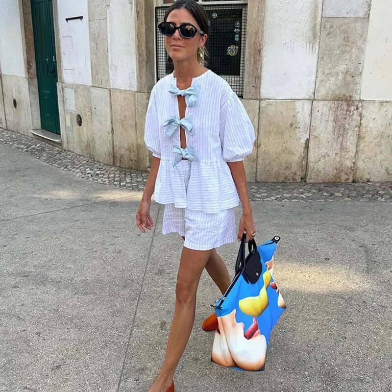 Comfortable short set with front binding-DESTINY