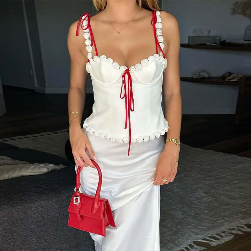 Kelly - Satin camisole and skirt set with drawstring detail-DESTINY