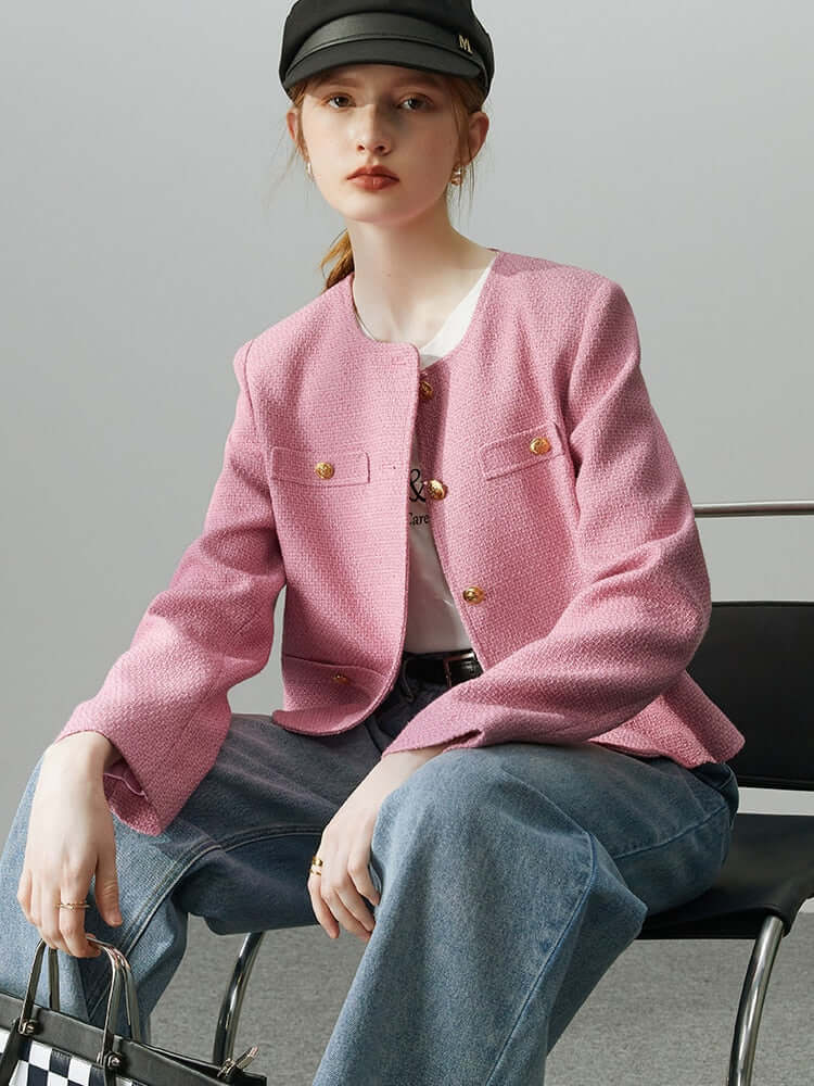 Tweed short coat: Elegant two-piece design for the special lady-DESTINY