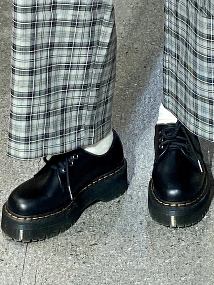 Platforms Black, Platform Oxfords, Laces-DESTINY