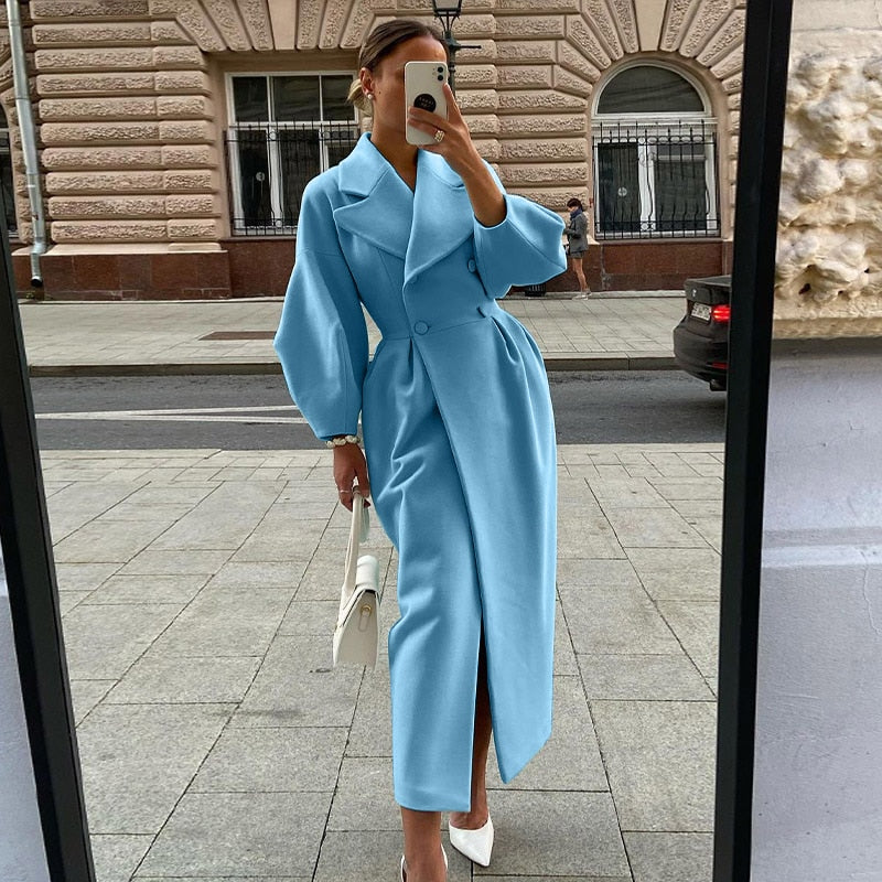 Double-breasted oversized ladies coat with collar - Casual wear for everyday comfort - Sophisticated look for any occasion-DESTINY