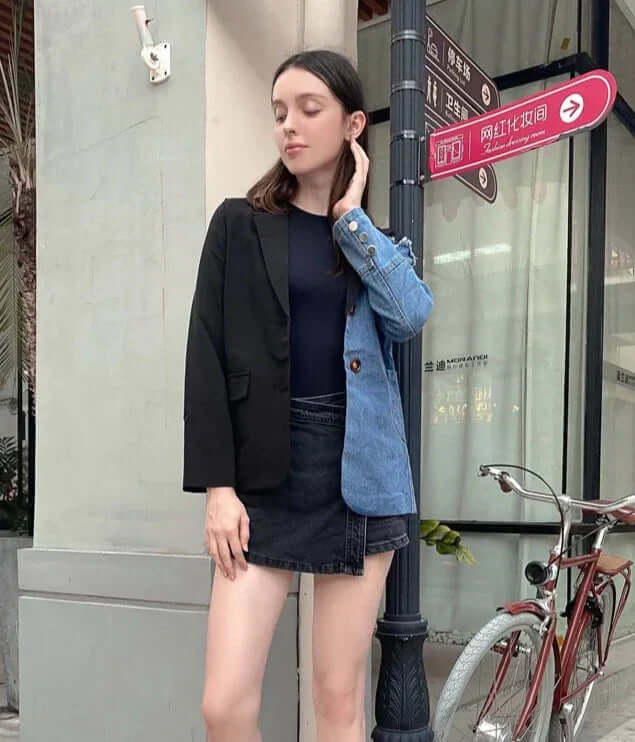 Vintage denim patchwork jackets-DESTINY