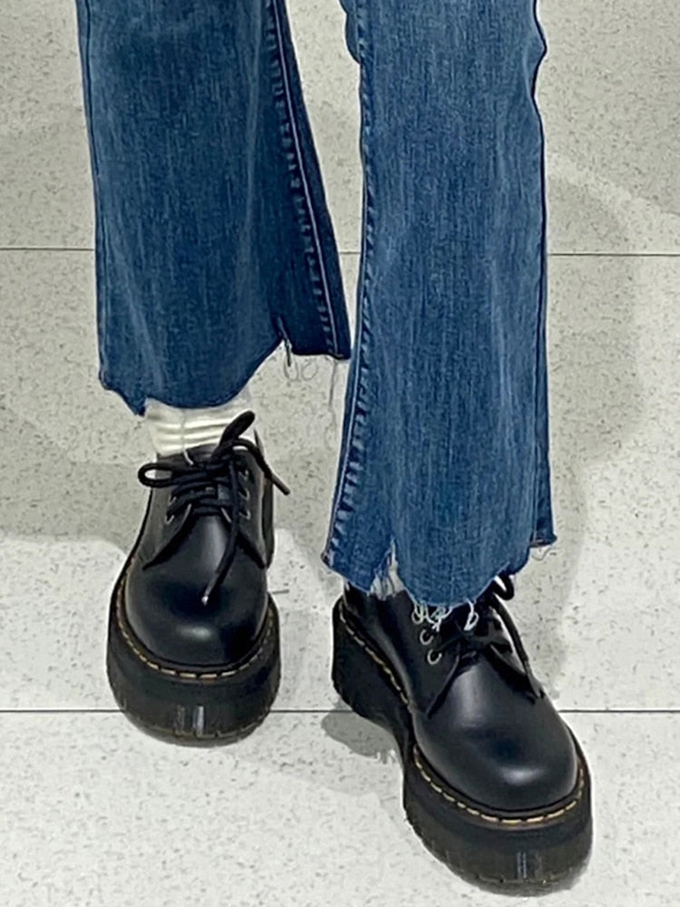 Platforms Black, Platform Oxfords, Laces-DESTINY