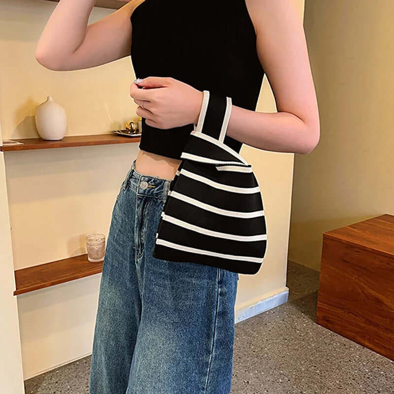 Zara - Chic striped canvas tote bag-DESTINY