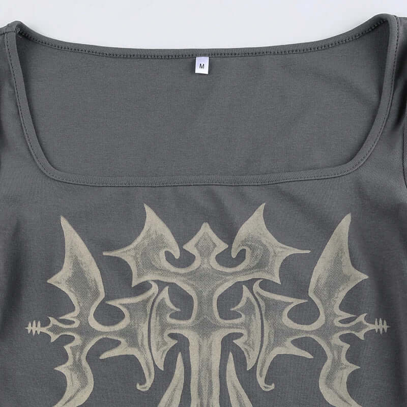 Selene - Off-the-shoulder long sleeve top with grunge cross-DESTINY