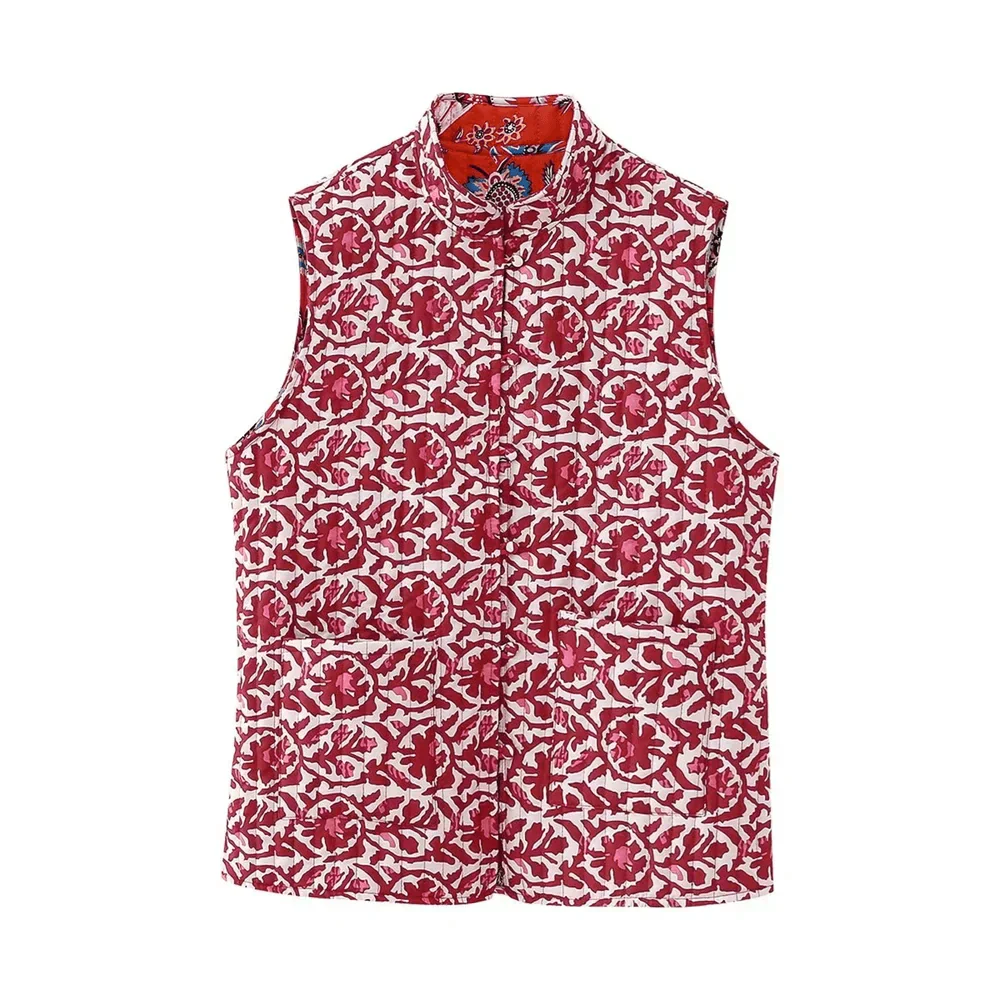 Cheerful sleeveless cardigan with floral pattern-DESTINY