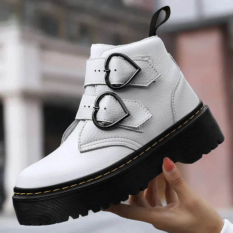 Fashionable ankle boots with heart-shaped buckles-DESTINY