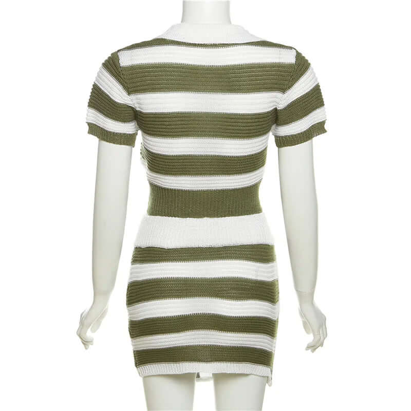 Striped knitted top and skirt set-DESTINY