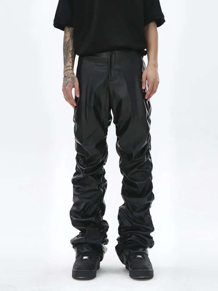 Deandre - Pleated leather-like trousers-DESTINY