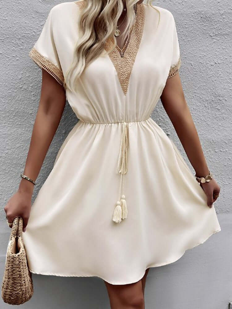 Ainsley™ Loose Mini Dress with Lace-DESTINY