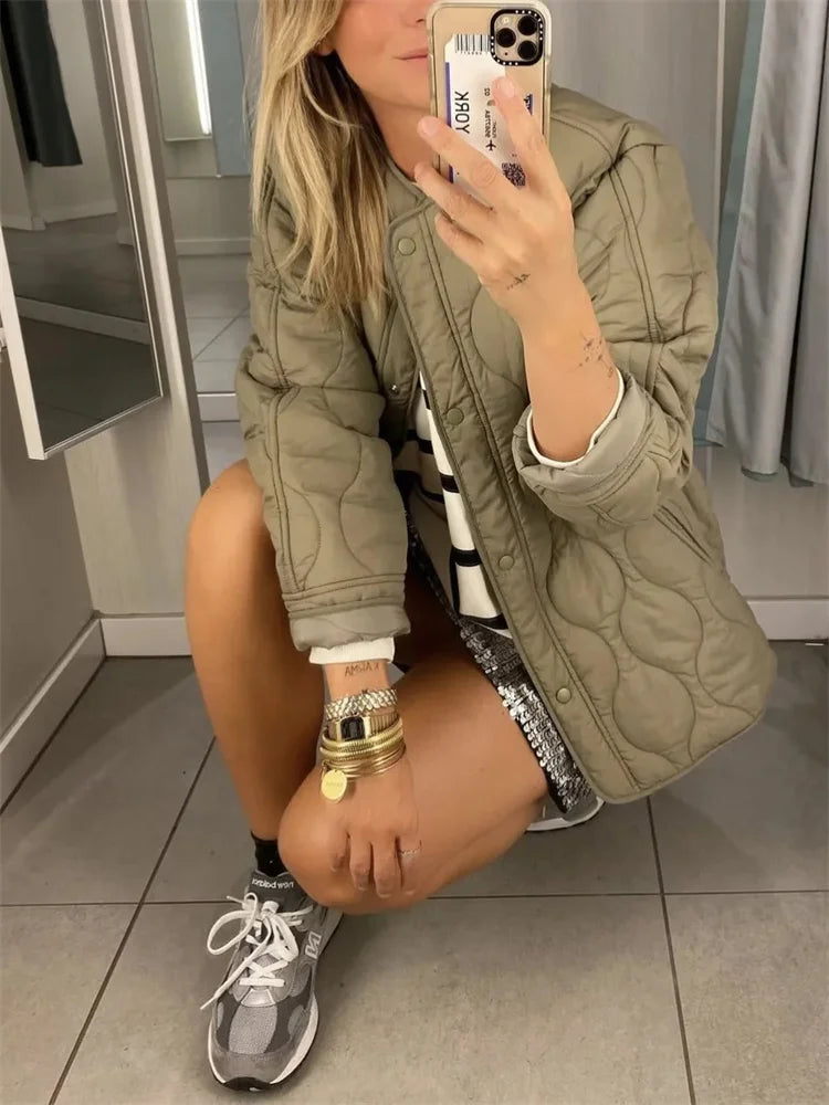 Oversized quilted jacket with press studs - Cozy and warm for winter-DESTINY