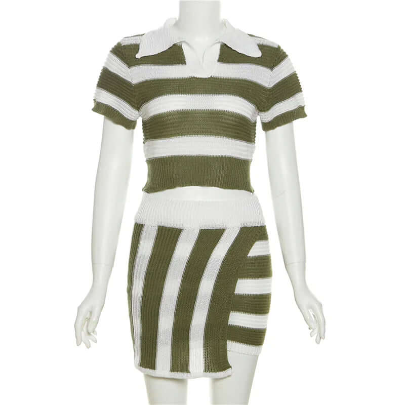 Striped knitted top and skirt set-DESTINY