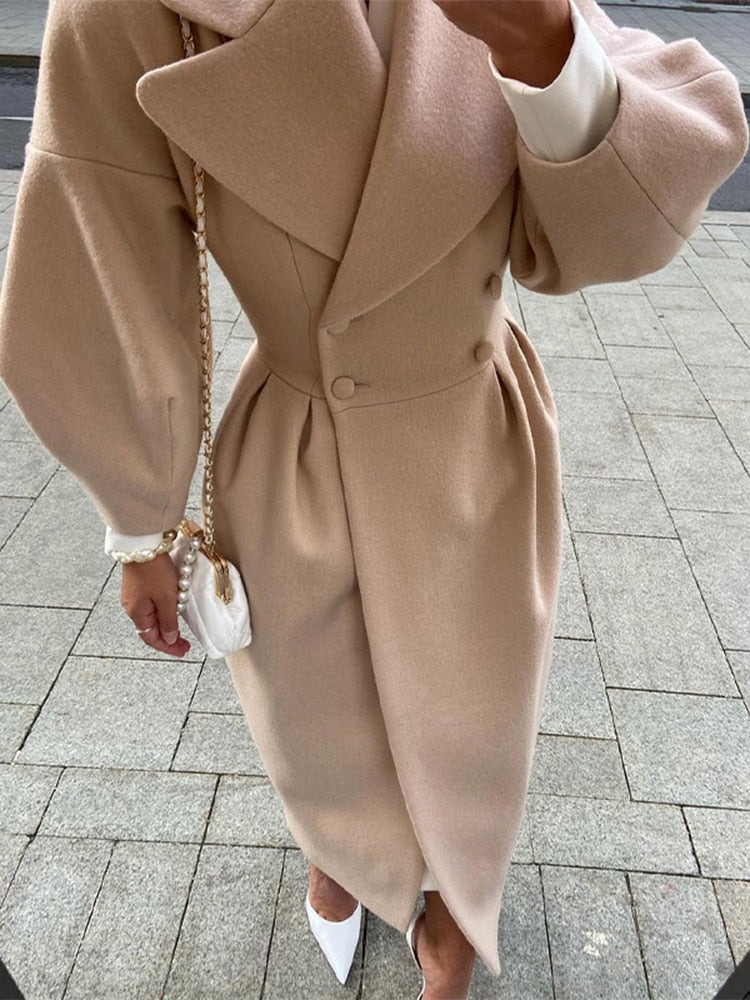 Double-breasted oversized ladies coat with collar - Casual wear for everyday comfort - Sophisticated look for any occasion-DESTINY