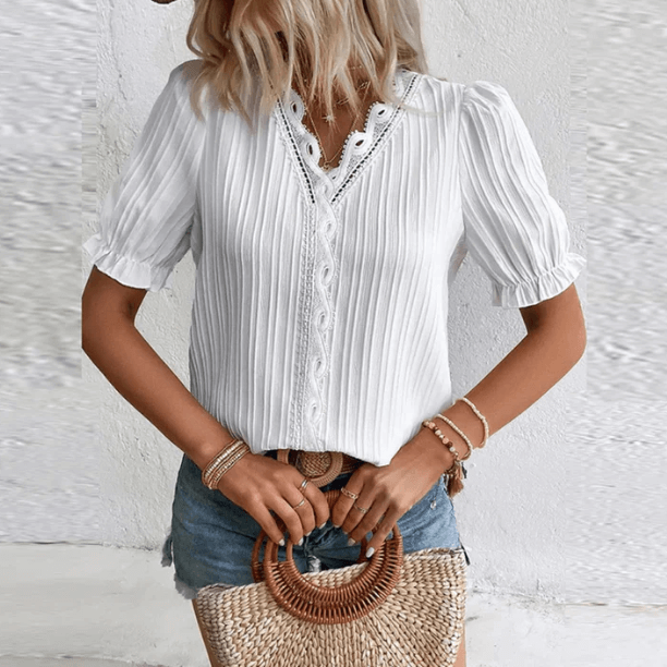 Quia - Pleated Blouse with Lace Details-DESTINY
