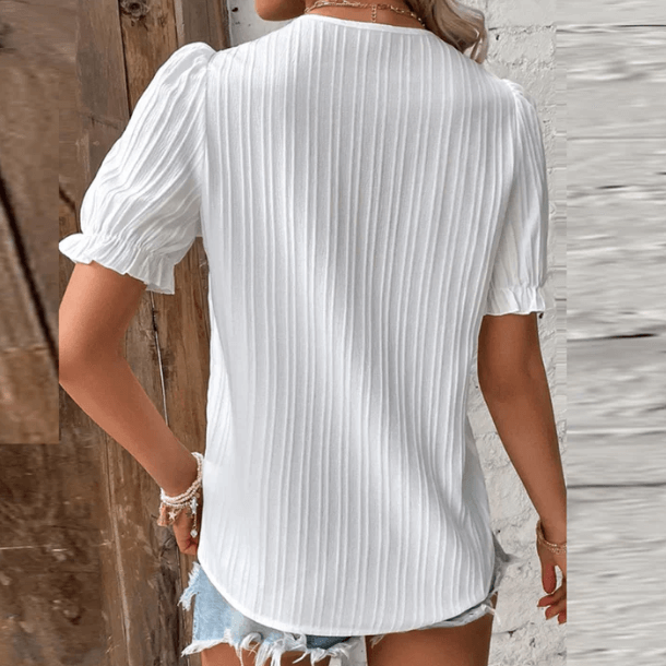 Quia - Pleated Blouse with Lace Details-DESTINY
