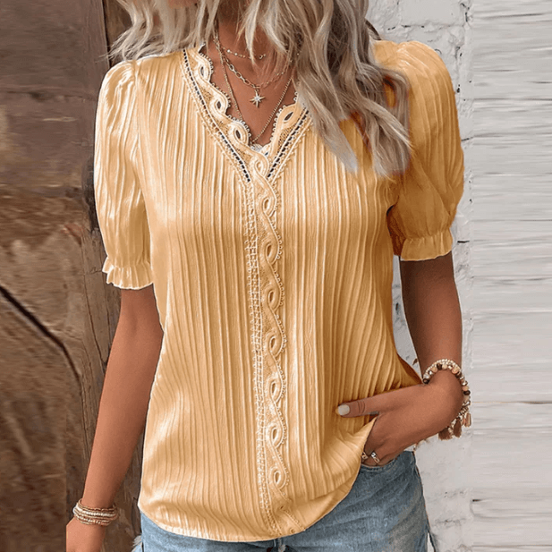 Quia - Pleated Blouse with Lace Details-DESTINY