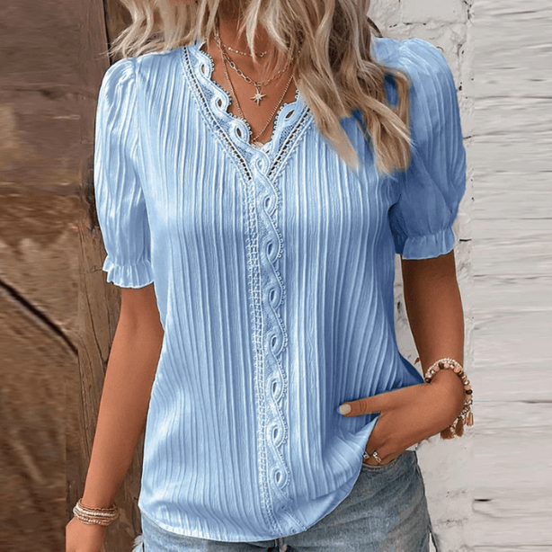 Quia - Pleated Blouse with Lace Details-DESTINY