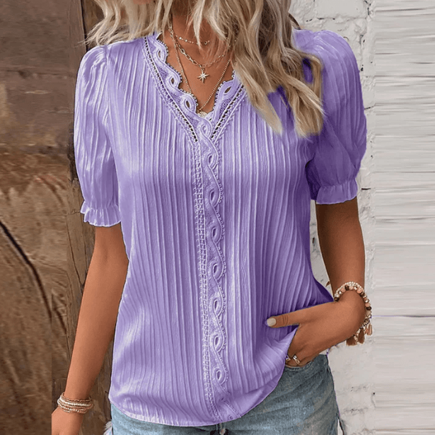 Quia - Pleated Blouse with Lace Details-DESTINY