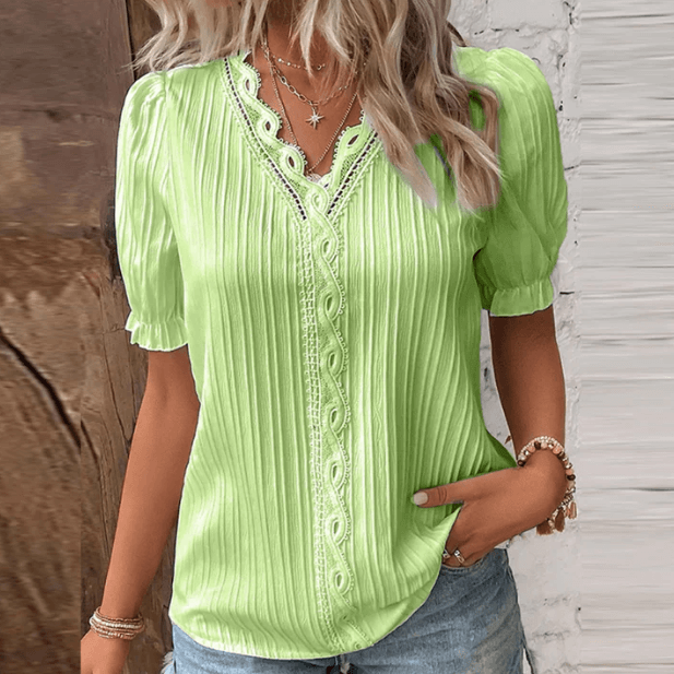 Quia - Pleated Blouse with Lace Details-DESTINY