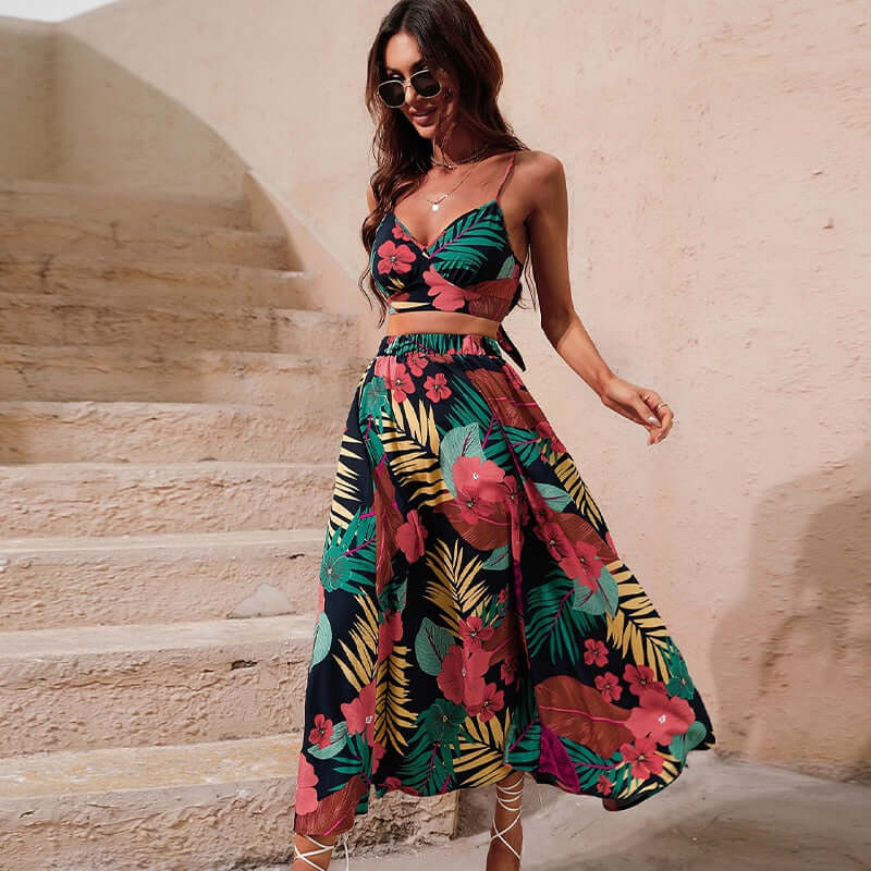 Two-piece floral set with slit-DESTINY