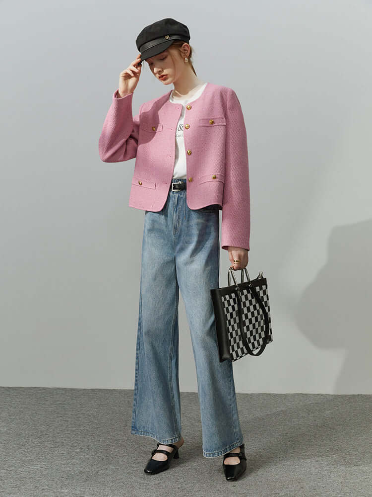 Tweed short coat: Elegant two-piece design for the special lady-DESTINY