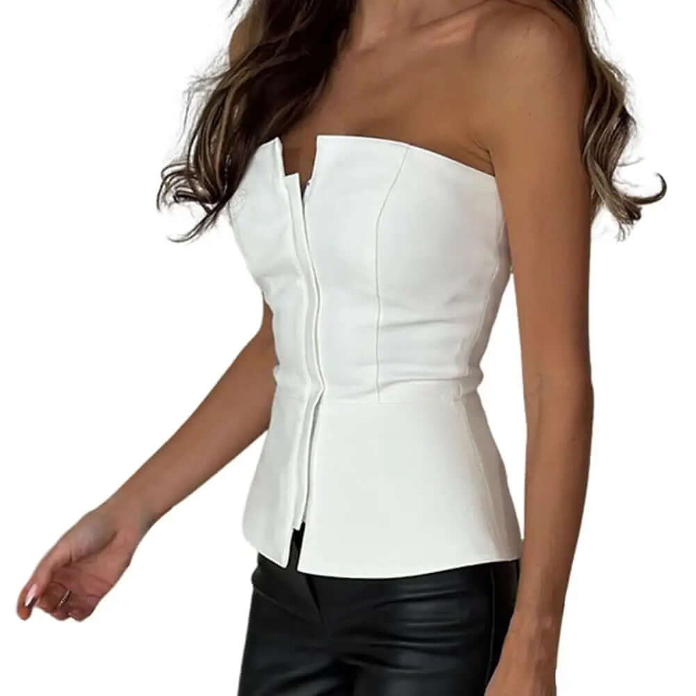 Mila - Structured, strapless top with peplum-DESTINY