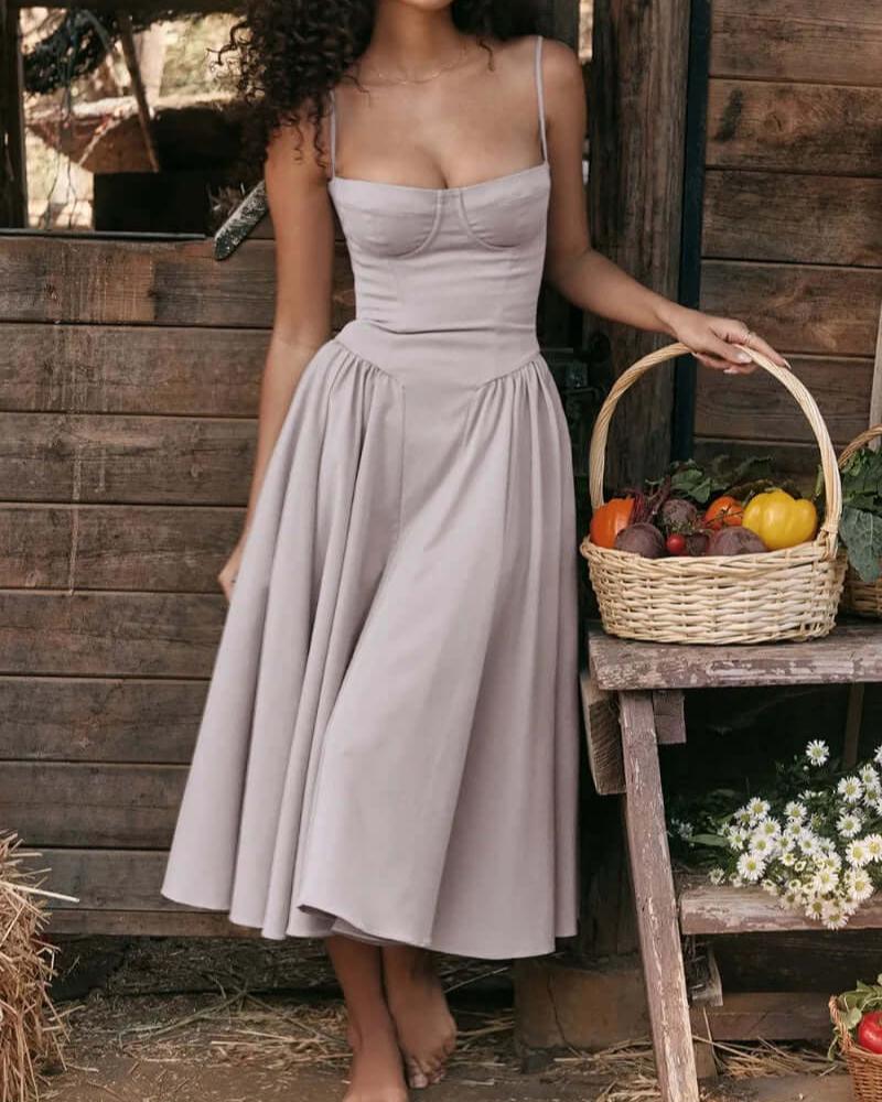 Victoria | Sleeveless midi dress with corset fit - Attractive fit-DESTINY