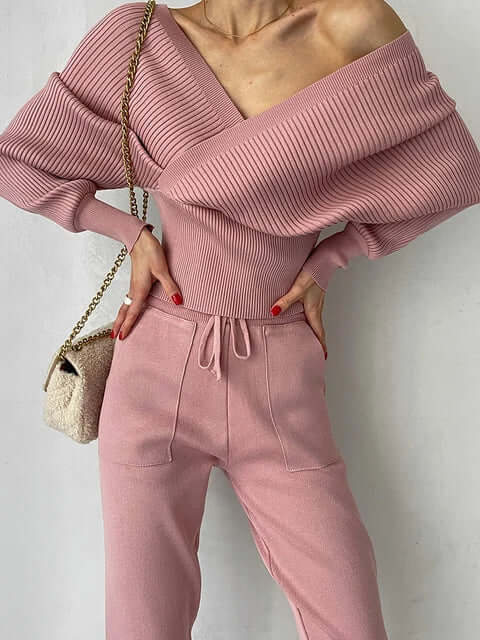 Off Shoulder Knitted Two-Piece Set-DESTINY