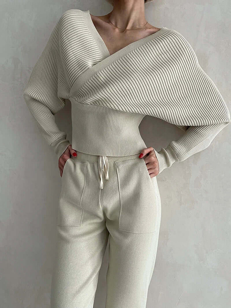 Off Shoulder Knitted Two-Piece Set-DESTINY