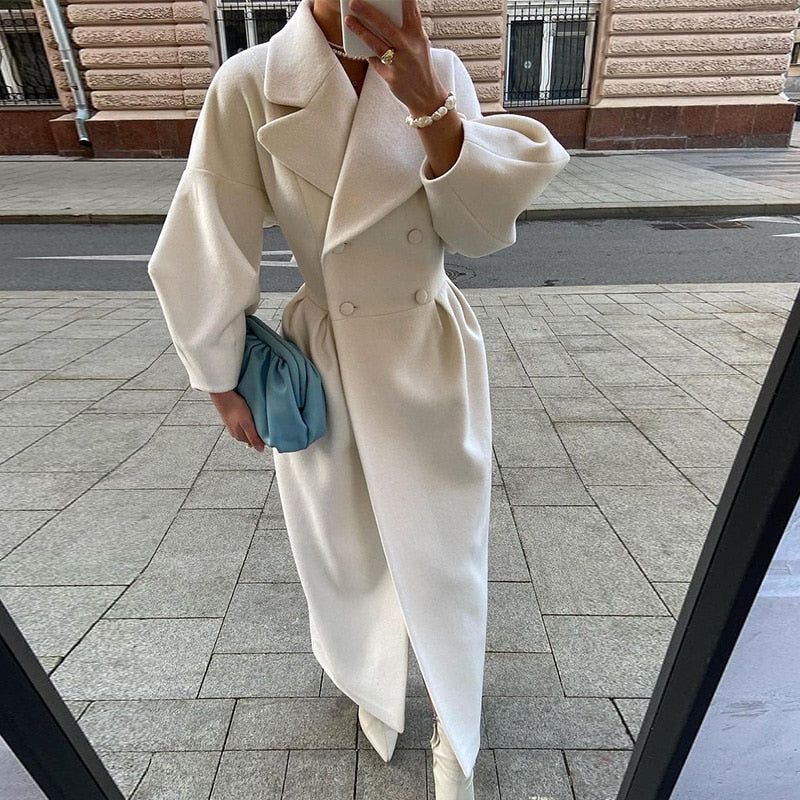 Double-breasted oversized ladies coat with collar - Casual wear for everyday comfort - Sophisticated look for any occasion-DESTINY