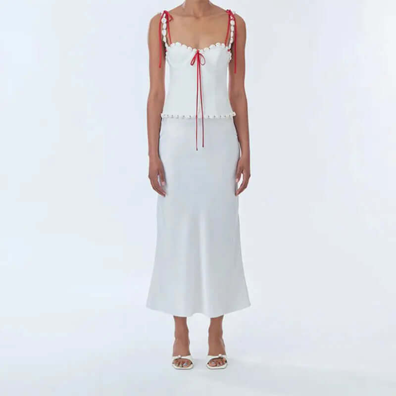 Kelly - Satin camisole and skirt set with drawstring detail-DESTINY