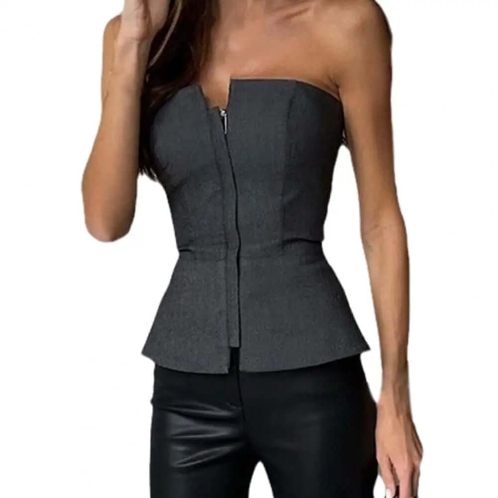 Mila - Structured, strapless top with peplum-DESTINY
