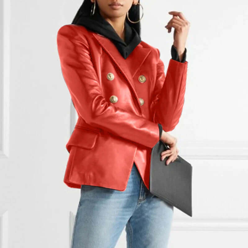 Tailored leather blazer with double button placket-DESTINY