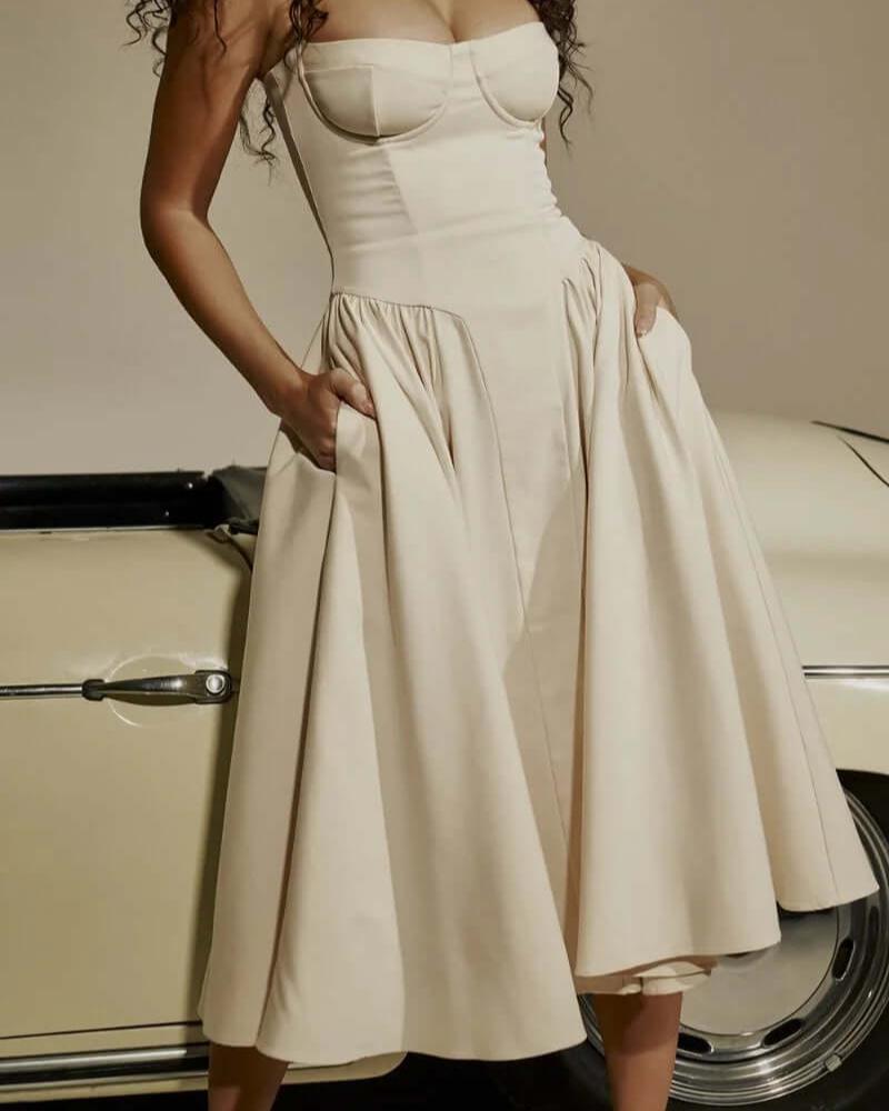 Victoria | Sleeveless midi dress with corset fit - Attractive fit-DESTINY