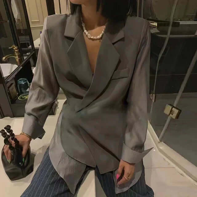 Ladies' loose-fitting blazer with lacing and long sleeves-DESTINY