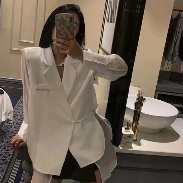 Ladies' loose-fitting blazer with lacing and long sleeves-DESTINY