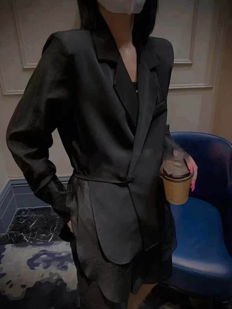 Ladies' loose-fitting blazer with lacing and long sleeves-DESTINY