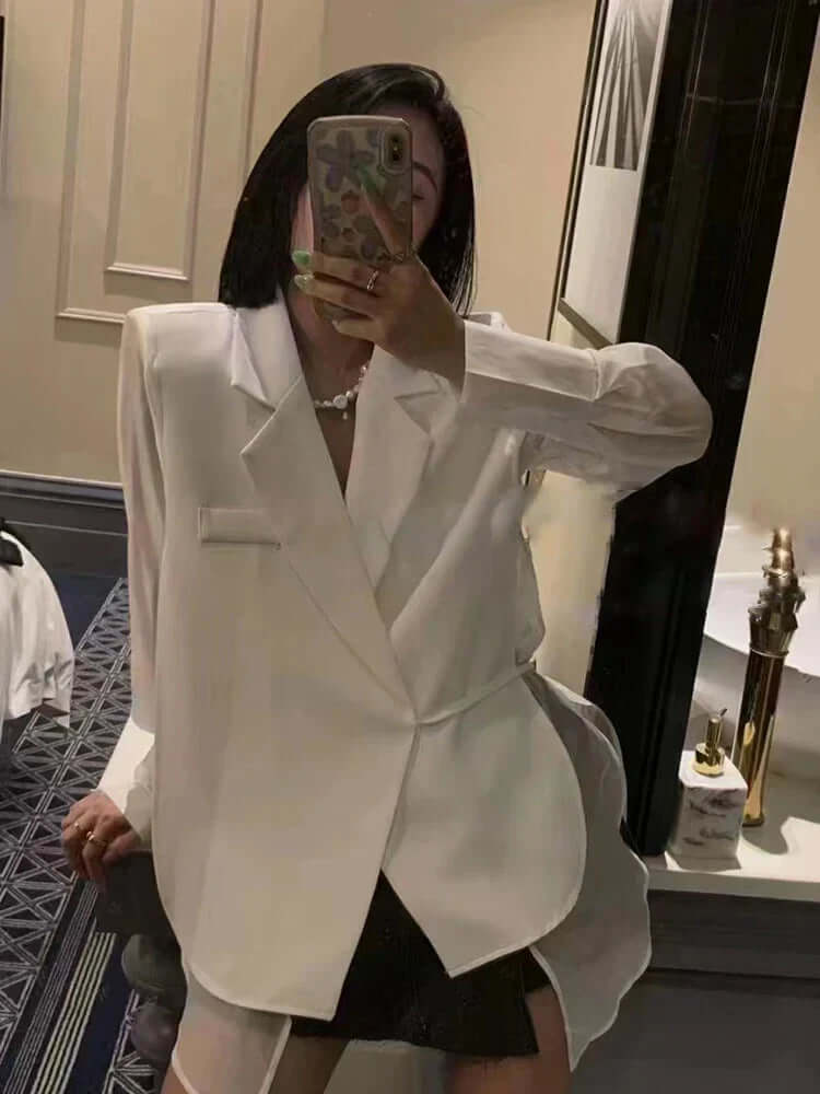 Ladies' loose-fitting blazer with lacing and long sleeves-DESTINY