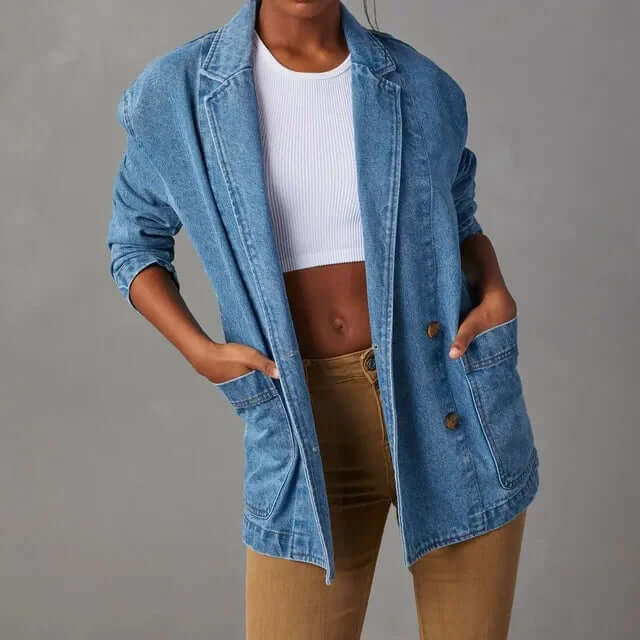 Denim blazer with button pockets and loose fit-DESTINY