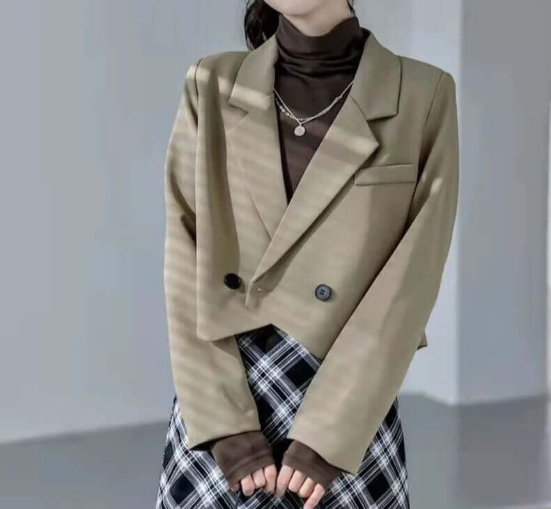 Stylish Autumn Notched Cropped Blazer-DESTINY