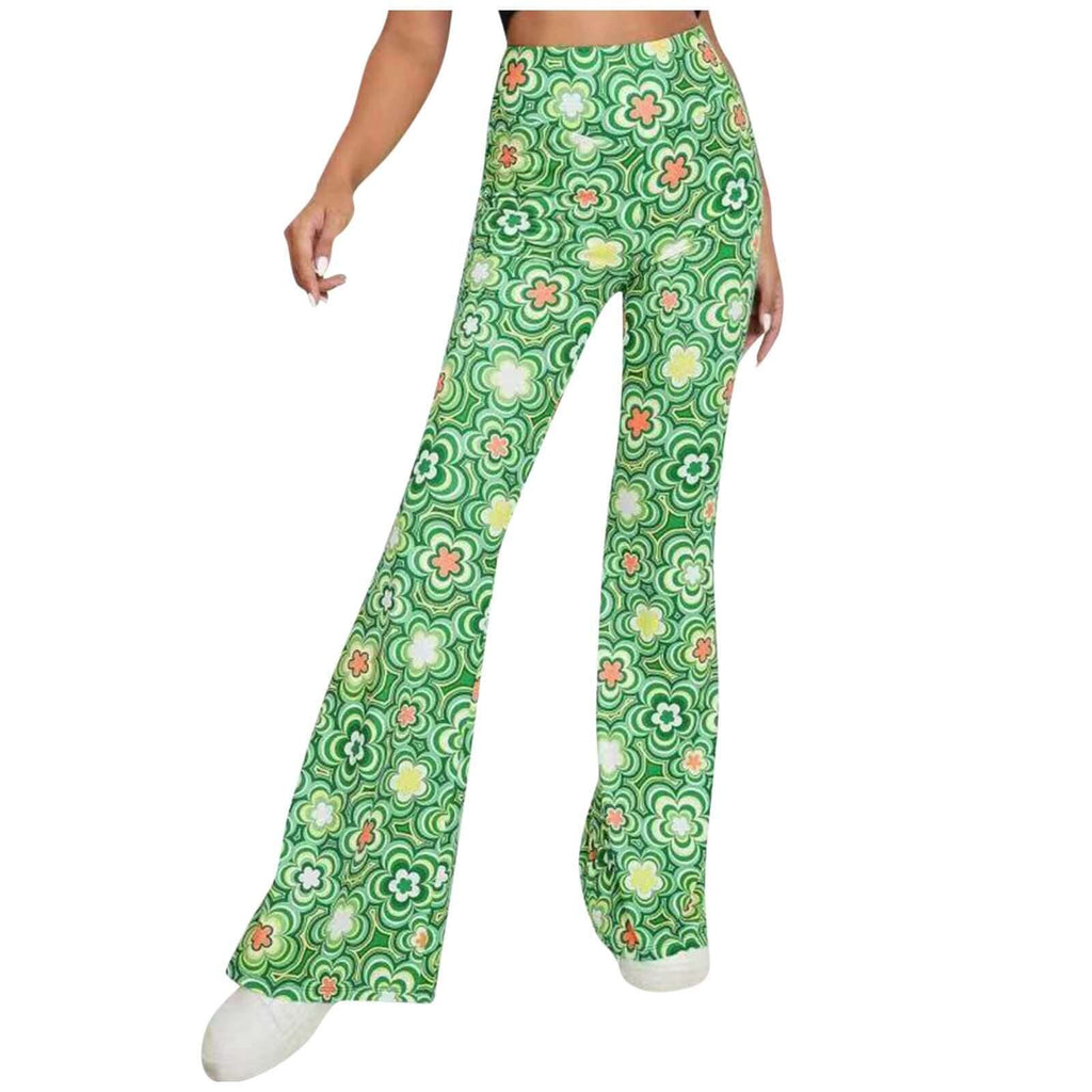 Women's High Waist Floral Flared Trousers-DESTINY